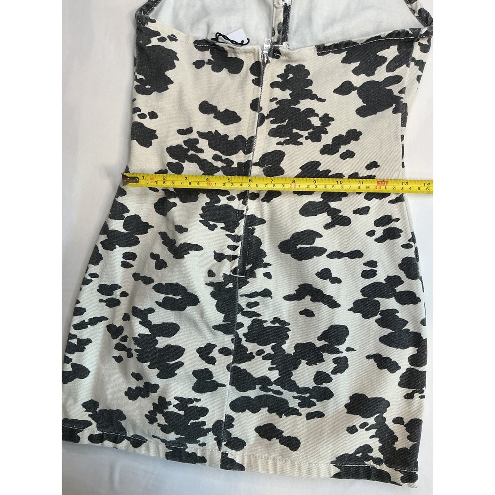Nasty Gal Dalmatian Print Halter Mini Dress White Black Cutout Denim US 4 NWT - Picture 11 of 12